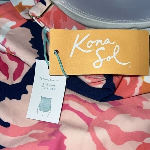 Kona Sol Full Coverage Floral Print One Piece Swimsuit Womens Size 20 NWT - Picture 4 of 12